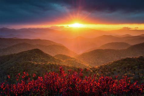 Mountain Sunset North Carolina Blue Ridge Parkway Autumn Landscape