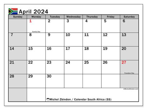 April 2024 Calendar South Africa Printable 2024 Calendar Printable