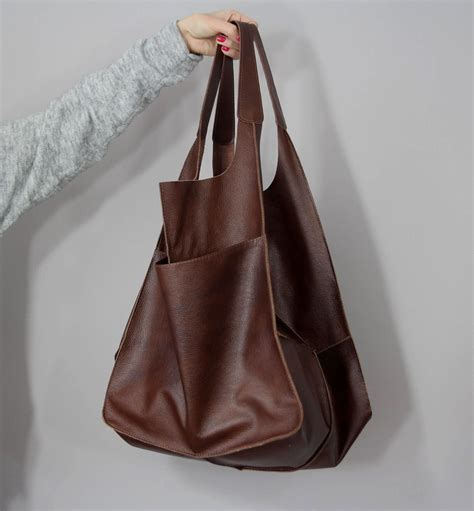 Large Leather Tote Bag Slouchy Tote Brown Handbag For Women Etsy