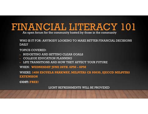 Financial Literacy 101 Flyer The Milpitas Beat