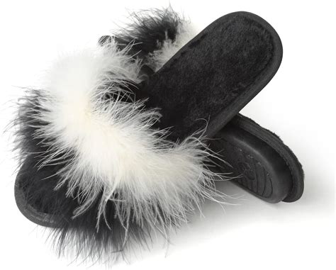 Fur Story Womens Furry Slippers Open Toe Fuzzy Slippers Memory Foam Fluffy House Slippers