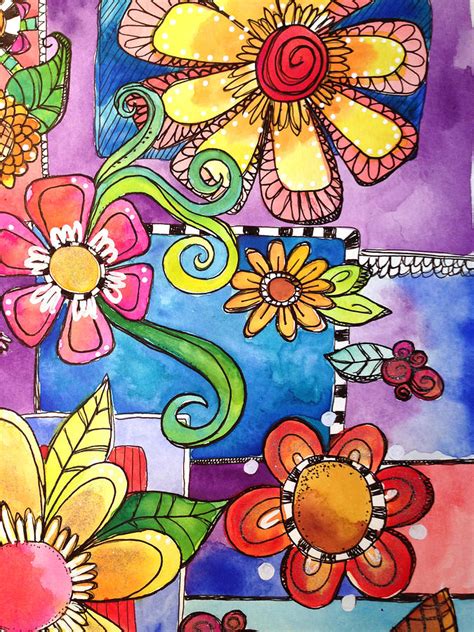 Watercolor Flower Doodles Mixed Media By Glimmerbug Art Pixels