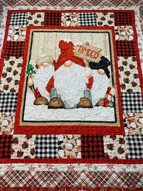 Santa Blanket Christmas Gnome Quilt For Christmas Ts Red Etsy