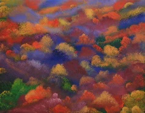 An Abstract Painting Of Colorful Trees In The Fall Colors With Blue Sky