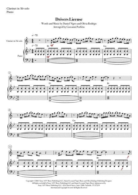 drivers license clarinet  bb  piano  digital sheet   scoresolo part