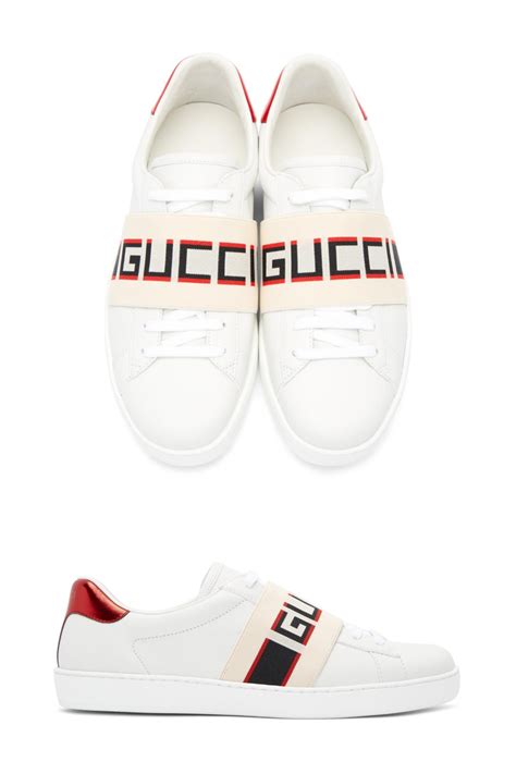 Gucci White New Ace Elastic Band Sneakers Buffed Leather Sneakers In