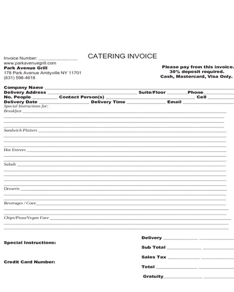 Sample Catering Invoice Template
