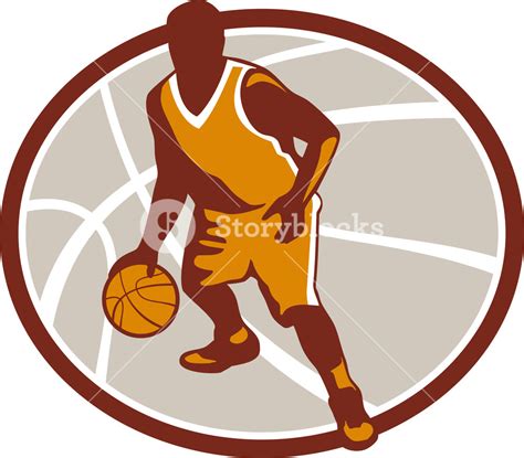 Basketball Player Dribbling Ball Oval Retro Royalty Free Stock Image