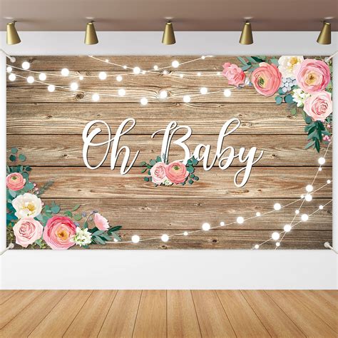 Rustic Wood Baby Shower Backdrop Banner Oh Baby Floral Baby Shower