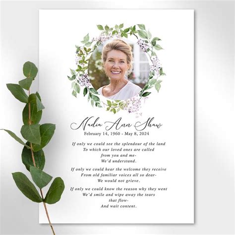 Large Funeral Mass Cards With Poem For Memorial Or A Celebration Of Life