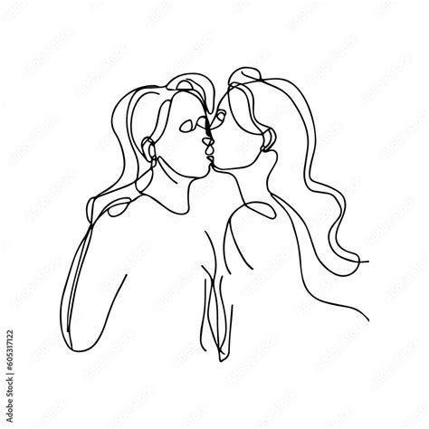 vector illustration one line art two girls are kissing lgbt couple stock vector adobe stock