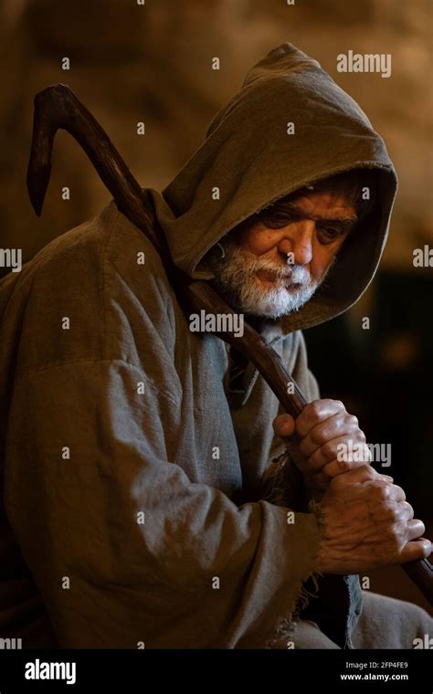 Old Man Tired And Hopeless In The Middle Ages Stock Photo Alamy