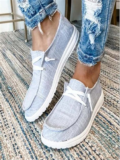 Colisha Womens Canvas Loafers Anti Slip Ladies Casual Flat Lace Up Walking Sneakers