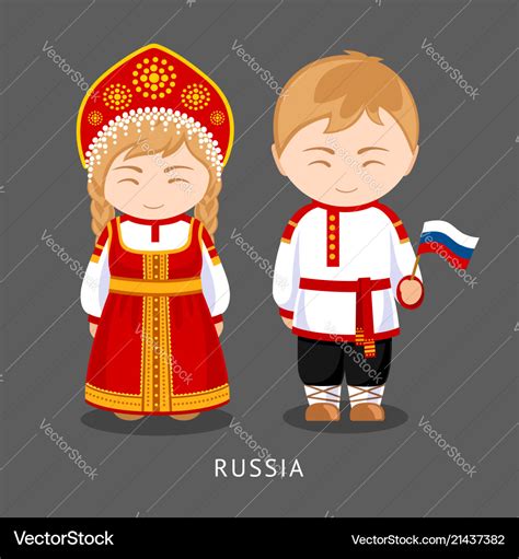 Russians In National Dress With A Flag Royalty Free Vector