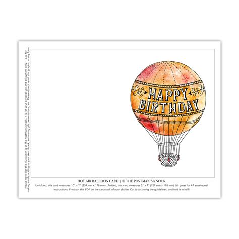 This is perfect picture for a preschooler to color. Watercolor Hot Air Balloon Birthday Card Printable - The ...