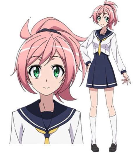 An Anime Character With Pink Hair And Green Eyes Standing Next To