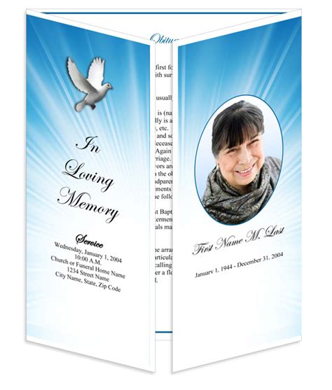 Celestial Dove Gatefold Funeral Program Template Elegant Memorials