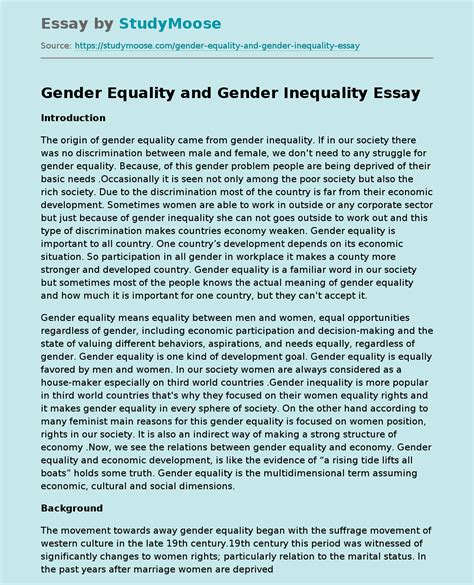 Gender Equality And Gender Inequality Free Essay Example