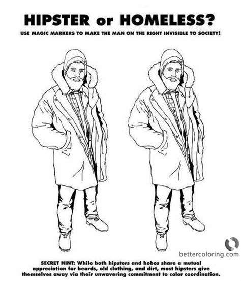 Hipster Coloring Pages Hipster or Homeless - Free Printable Coloring Pages