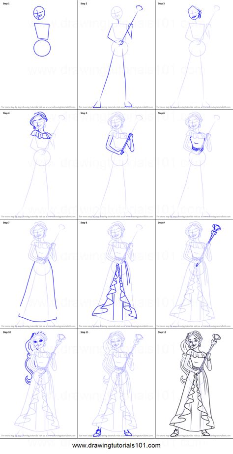 How To Draw Princess Elena From Elena Of Avalor Printable Step By Step