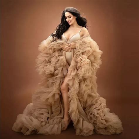 Puffy Tulle Maternity Gown For Photo Shoot Ruffled Sheer Tulle