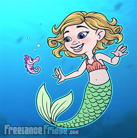 Cute Cartoon Girl Mermaid With Seahorse Birthday