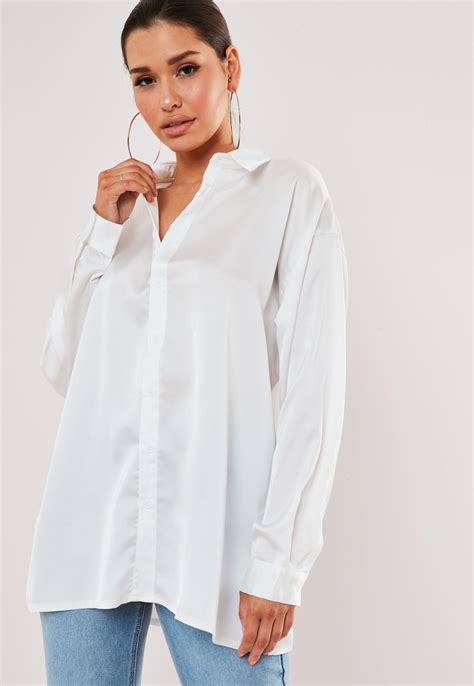 Missguided White Extreme Oversized Satin Shirt White Satin Blouse Satin Shirt Long Sleeve