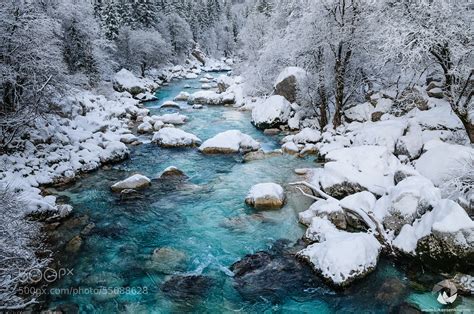 Soca The Most Beautiful River In Slovenia Captured On A Cold Winter