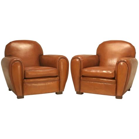 Pair Of French Art Deco Leather Club Chairs Completely Restored At 1stdibs