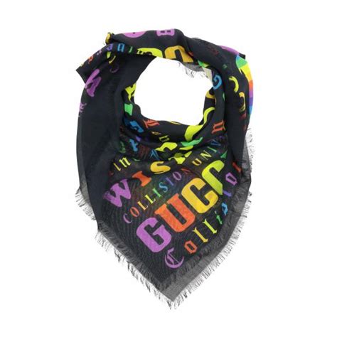 Gucci Kefia With All Over Multicolor Logo Black Gucci Neck Scarf