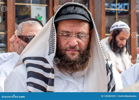 Hasids Pilgrims In Traditional Clothes Tallith Jewish Prayer Shawl