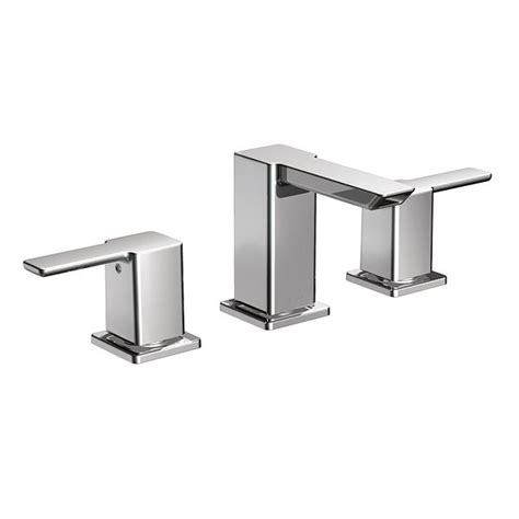 Temperatures can be adjusted by controlling the volume of water flowing through each water line with the handles. 90 Degree chrome two-handle low arc bathroom faucet ...