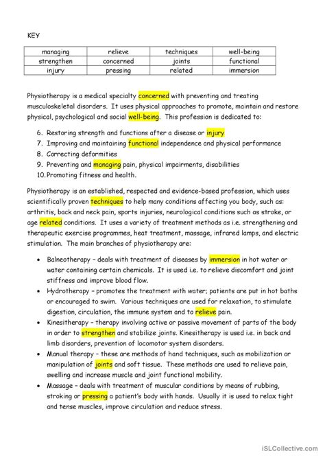 English For Physiotherapists English Esl Worksheets Pdf Doc