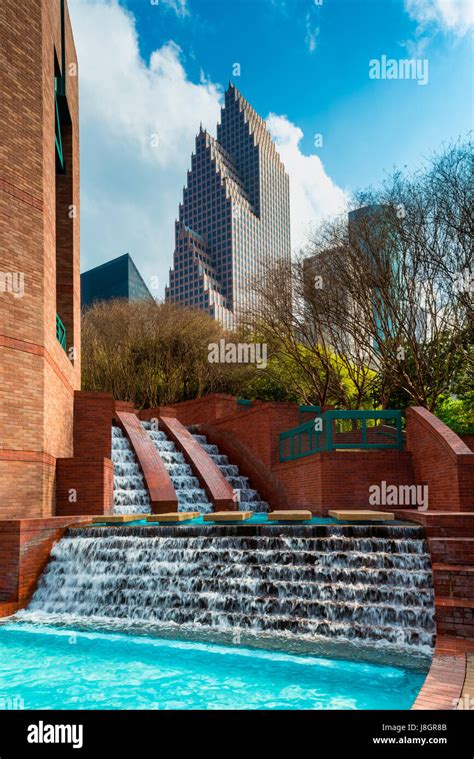 Man Made Waterfall In Park In Downtown Houston Texas Usa Stock Photo