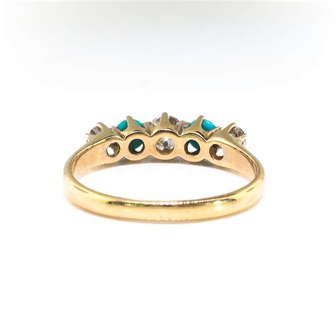 Rare Turquoise Diamond Ring Ct T W Circa S Antique Five Stone