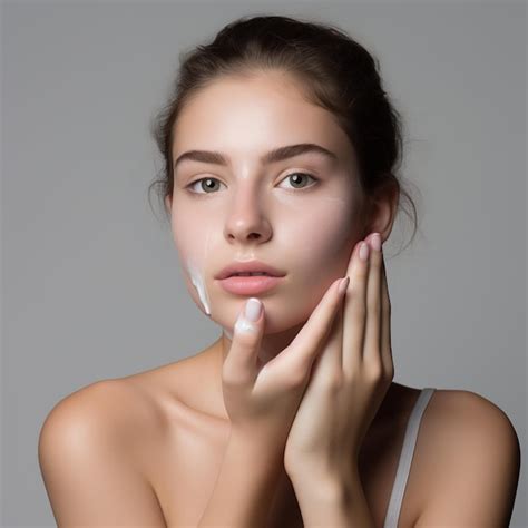 premium ai image beautiful female model applying skin care lotion