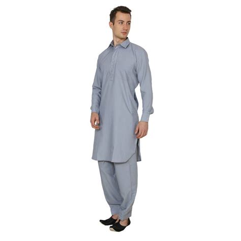 Grey Plain Faux Cotton Pathani Suits Royal Kurta 2765963