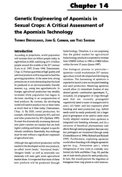 Genetic Engineering Of Apomixis In Sexual Crops Horizon