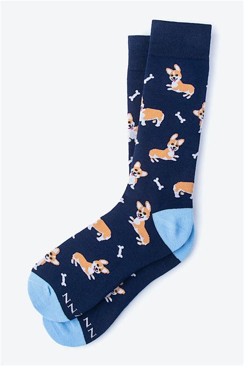 Blue Carded Cotton Corgi Gang His And Hers Socks
