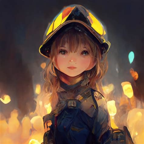 A Female Firefighter Cute Anime Girl Moe Style Midjourney