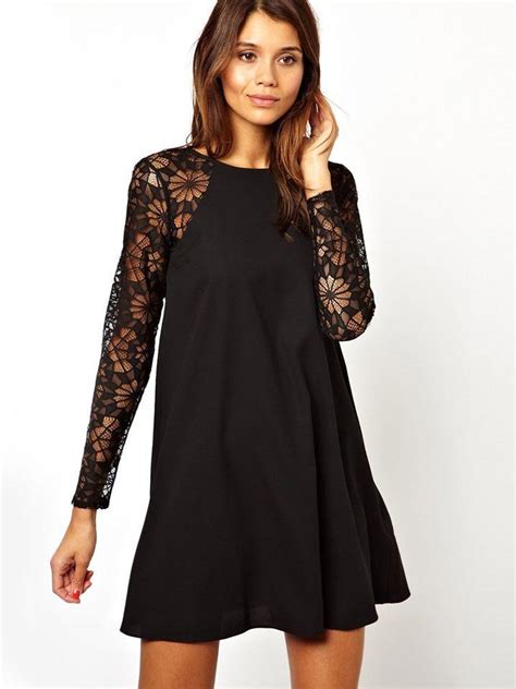 Black Contrast Lace Long Sleeve Chiffon Dress 2027530 Weddbook