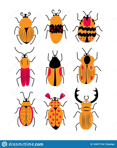 Cute Vector Set Of Different Doodl Bugs And Beetles
