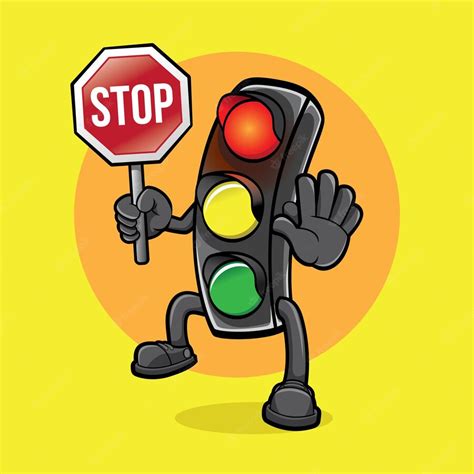 Premium Vector Traffic Light Cartoon Mascot Vector Holding Stop Sign
