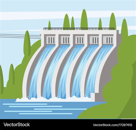 Hydroelectric Power Station Icon Cartoon Style Vector Image