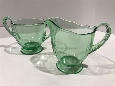 Fostoria Glass Creamer And Sugar Bowl Green Fostoria Green Depression Elegant Glassware