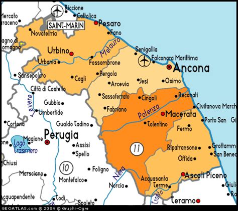 Paesi per prime e ultime due lettere. Mappa dell Marche Provincia | Italia Mappa della Città ...
