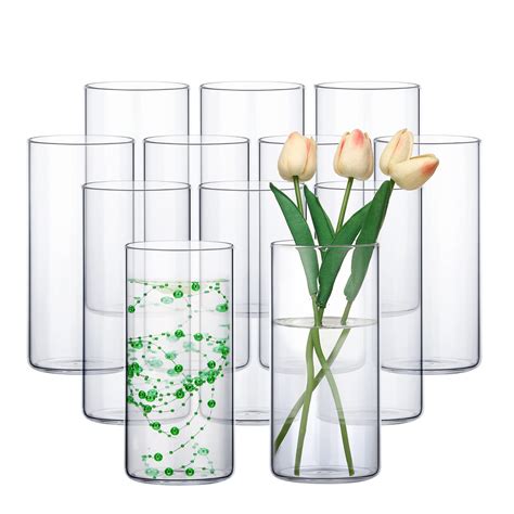Sieral 12 Pack Glass Cylinder Vases Clear Flower Vase Tall Floating Candle Holders Centerpiece