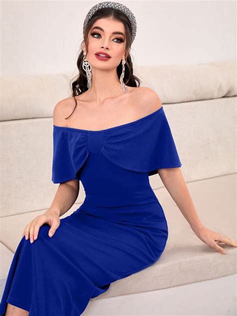 Shein Modely Off Shoulder Foldover Front Dress Without Belt Shein Usa