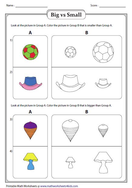 Big Vs Small Compare The Sizes Preschool Worksheets Numbers