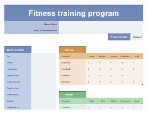 Workout Routine Template Excel